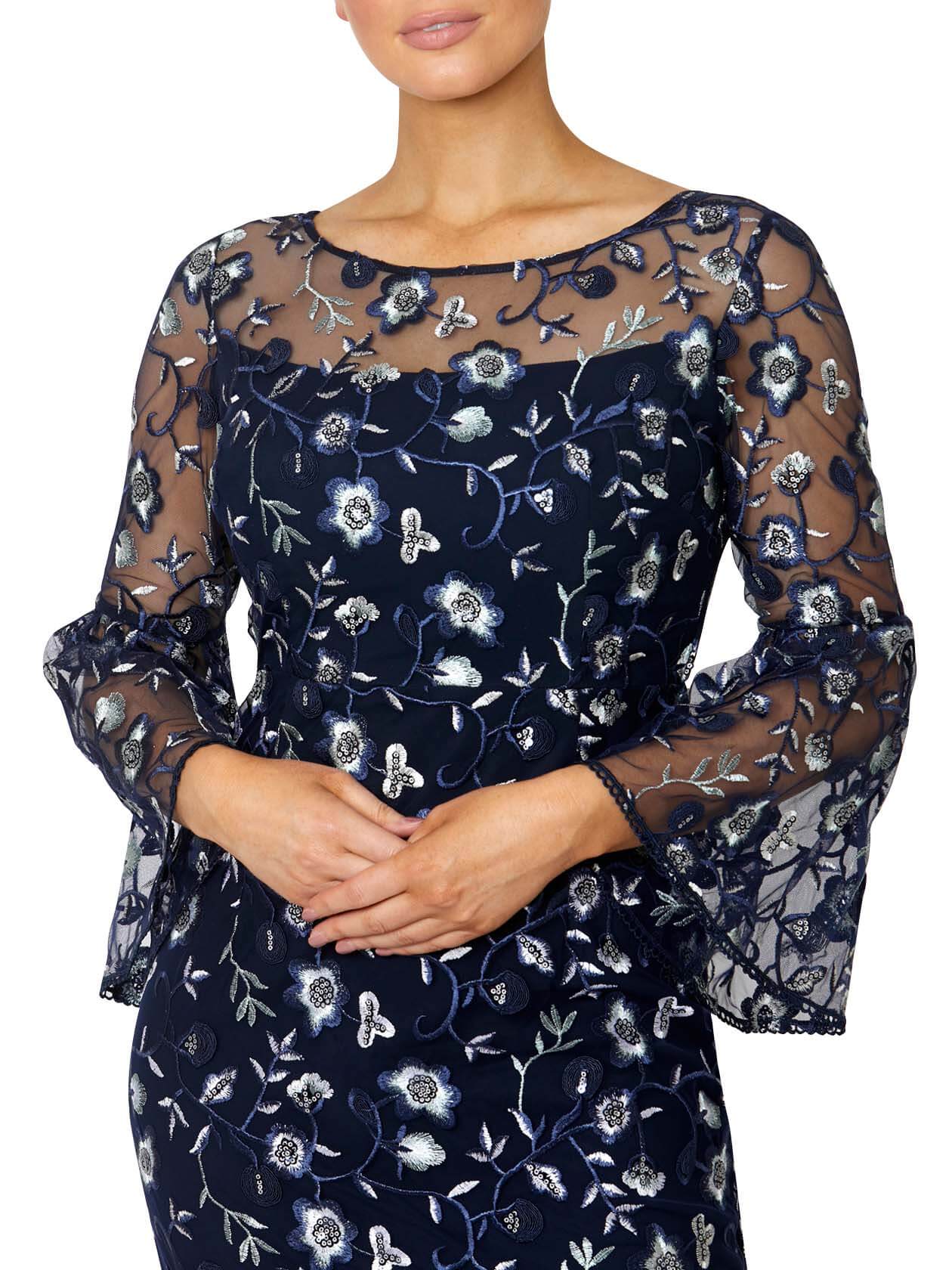 Ischia Mint Navy Embroidered Mesh Bell ...